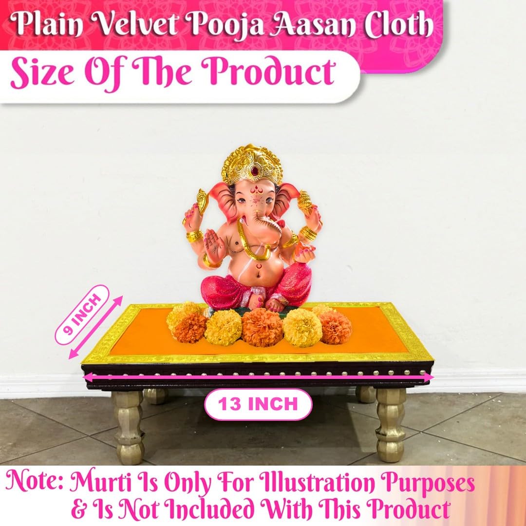 Bhakti Lehar Orange Velvet Pooja Cloth | Aasan for God Idol Sitting, Mandir Shelf, Puja Chowki Table and Home Temple Decoration - Pack of 4 (9 x 13 Inch)