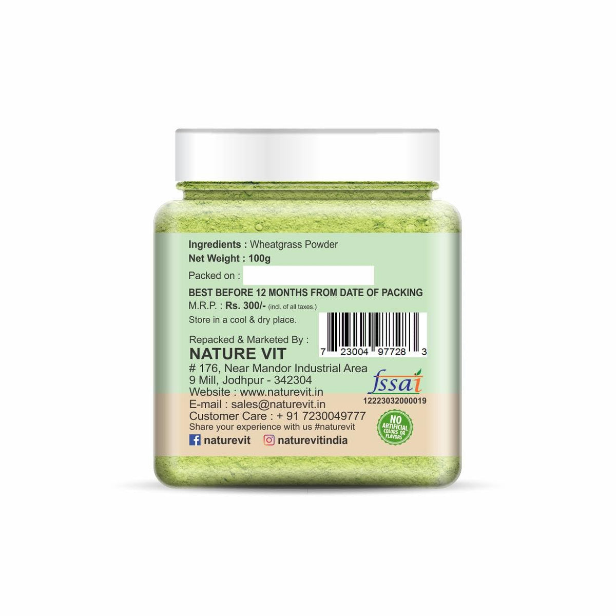 NatureVit Wheatgrass Powder 100g | Alkalizing Superfood Rich in Chlorophyll, Fiber & Antioxidants | Vegan, Non-GMO, Gluten-Free | Detox & Energy Booster