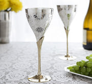DSH Wine Glass Set Champagne Glass Flute Design Silver Color | Goblet Glass Best for Parties, Set of 2, 200 ML