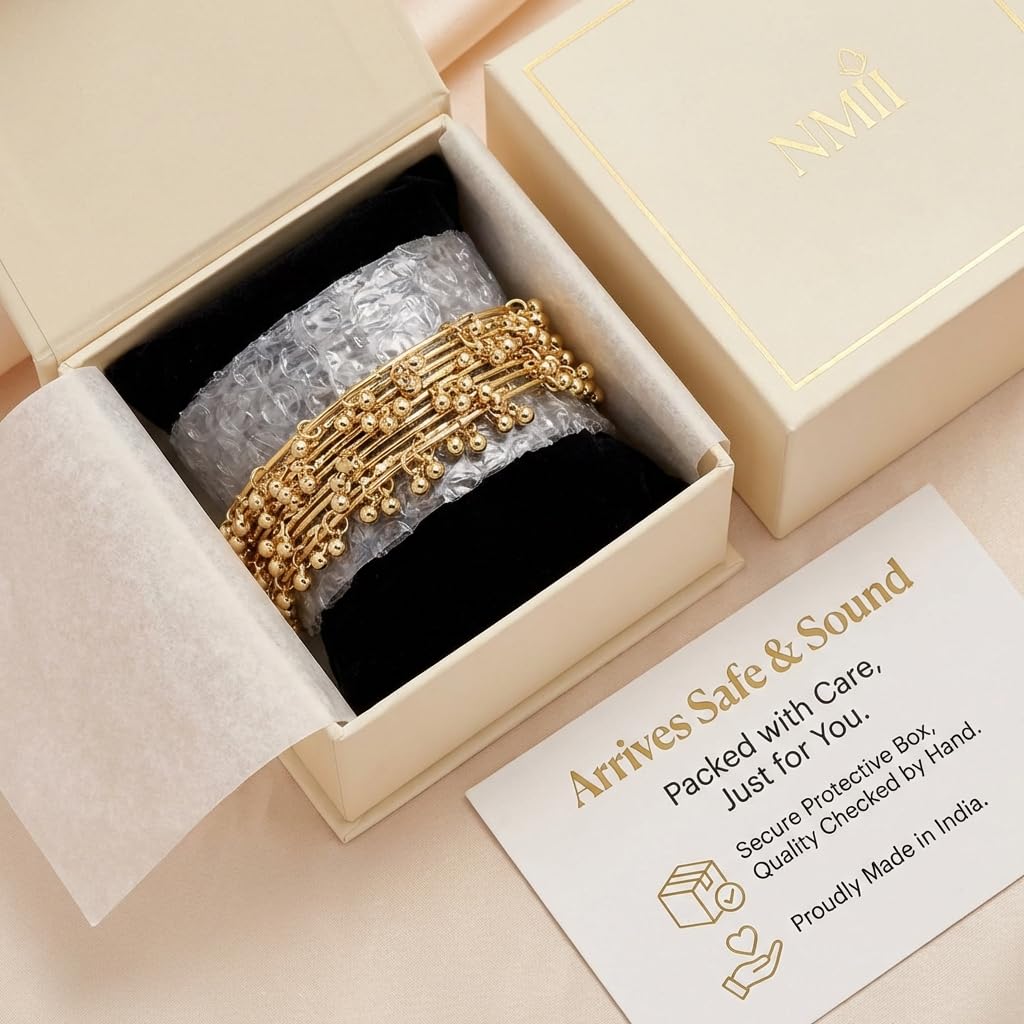 NMII Ethnic Wear Bangles Gold-Tone Alloy with Musical Ghungroo Charms | Women Fashionable Jewelry | Designer Bracelet Bangles For Girls | Viral Kashmiri Chudiya for Weddings, Festivals & Parties