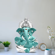 DIVINITI 999 Silver Plated Ganesha Idol for Home Decor Puja |Ganesh Idol for Home Decor Ganpati for Gift 3.5 inches |Ganesh Statue Gift for Office Desk Puja Room Figurine (8.89 x 5.08 cm) (Blue)