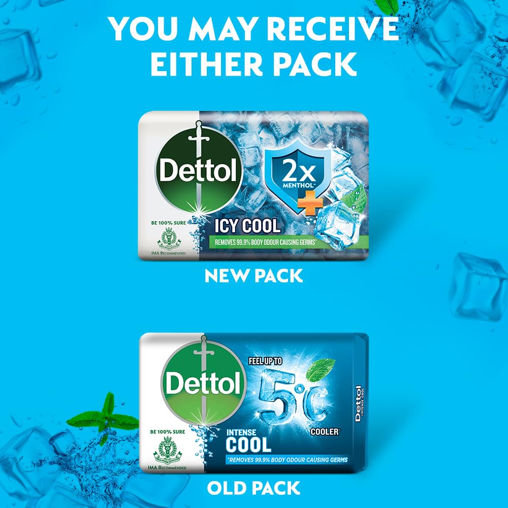 Dettol Icy Cool Bathing Soap Bar, 3X Intense Cooling, (2500g), 125g- Pack of 20