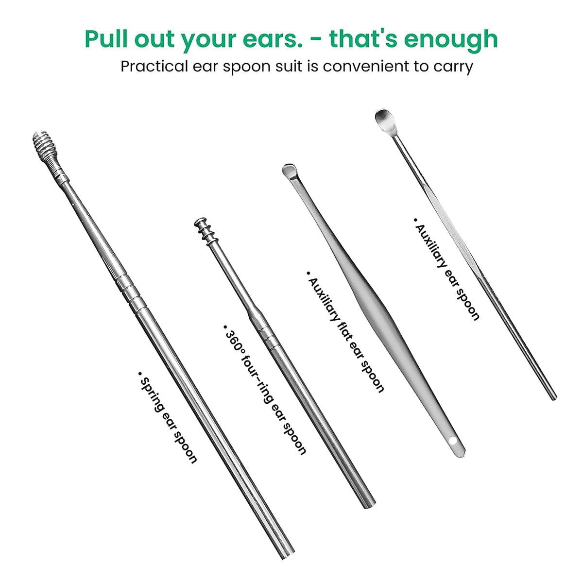 E-COSMOS® Ear Wax Cleaner - Resuable Ear Cleaner Tool Set with Storage Box - Ear Wax Remover Tool Kit with Ear Curette Cleaner and Spring Ear Buds Cleaner - 6 Pc, (EarCleaner6Pcs)