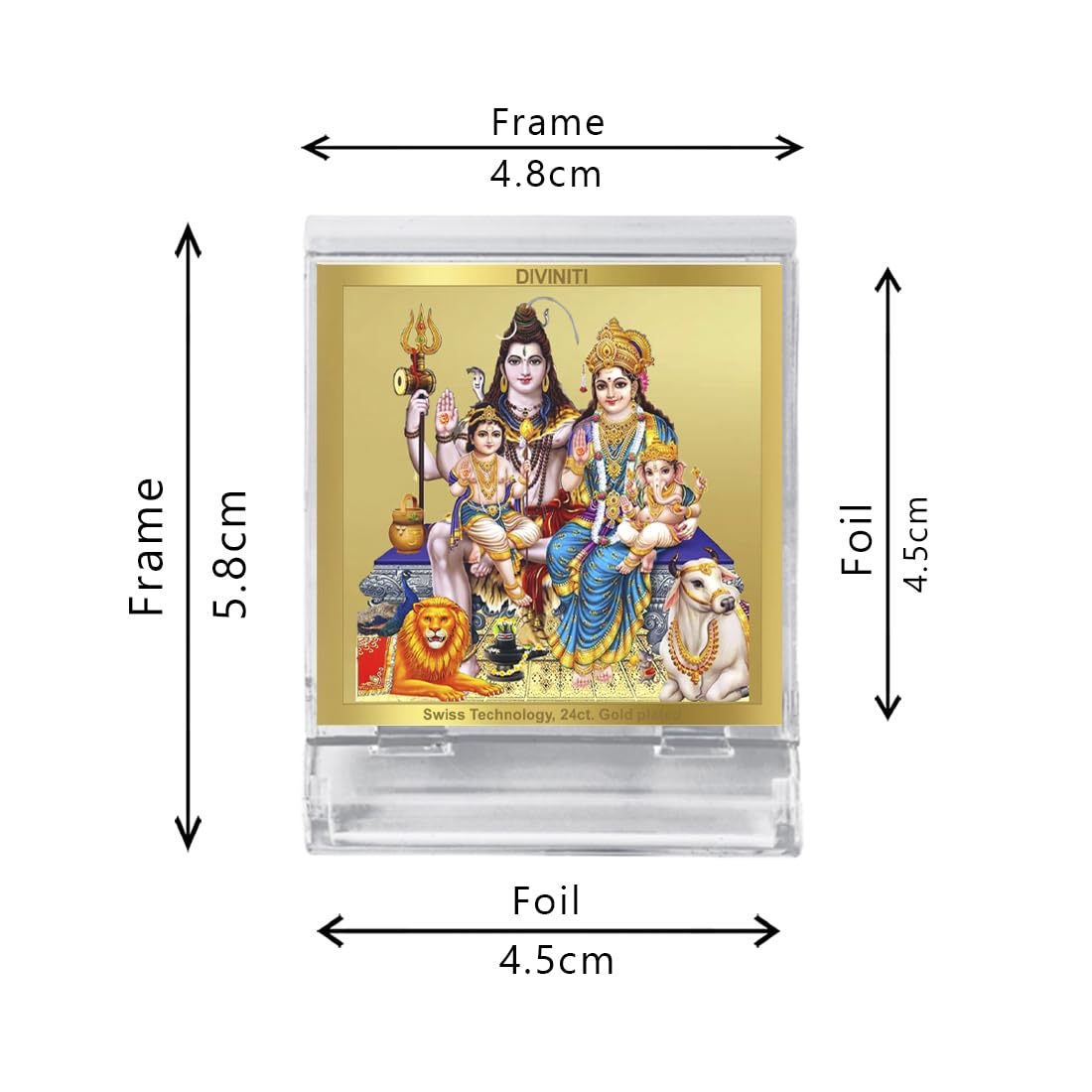 DIVINITI 24K Gold Plated Religious Car Dashboard Frame | Premium God Idol Frame for Car, Home Mandir & Office Table | Spiritual Gift, Decorative Showpiece | Shiv Parivar