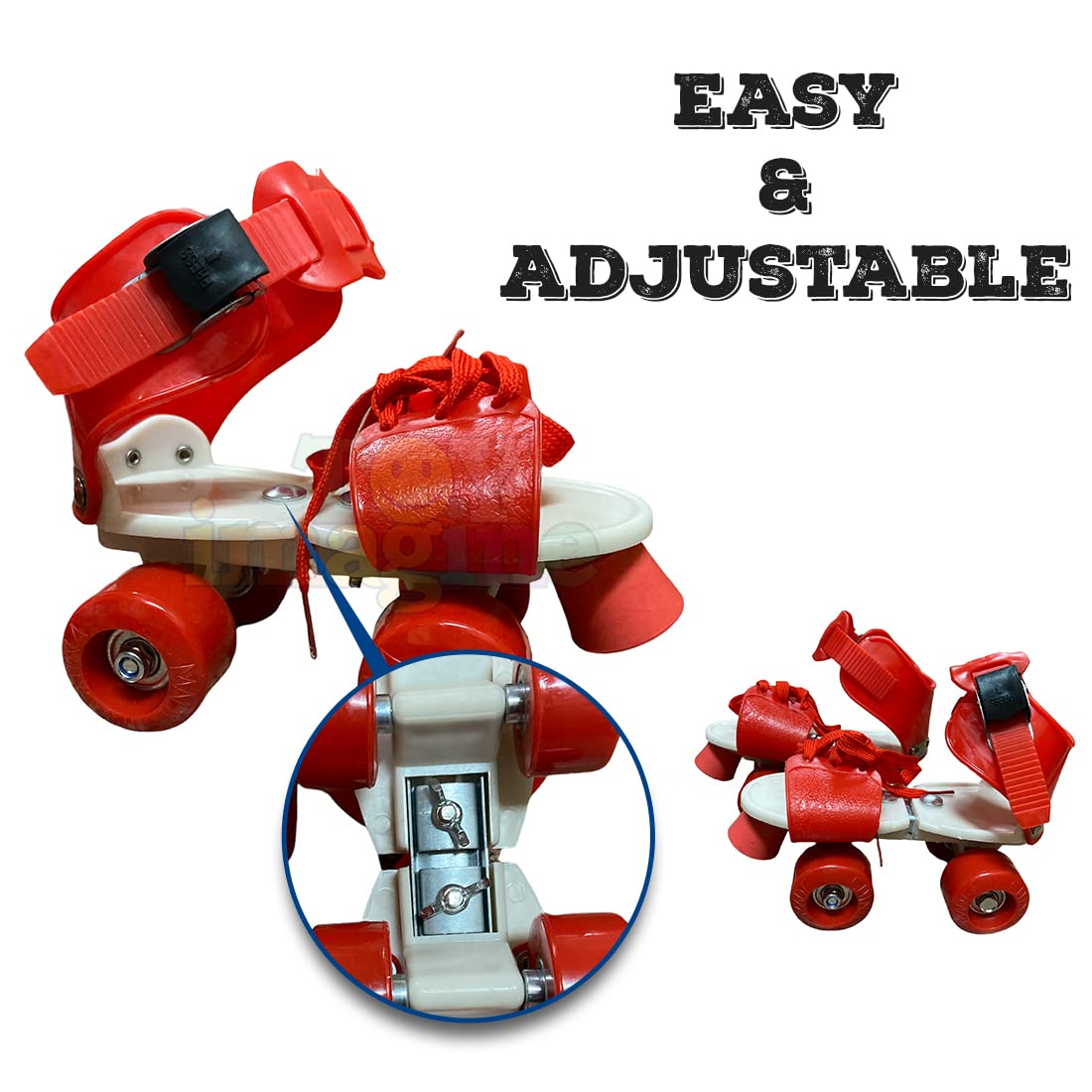 Toy Imagine® Roller Inline Skates for Kids | Adjustable Size Skating Shoes with Front Brake | 4 Pu Wheels | Skates for Boys & Girls Age 4-8 | Kids Roller Skates for School Sports(Red)