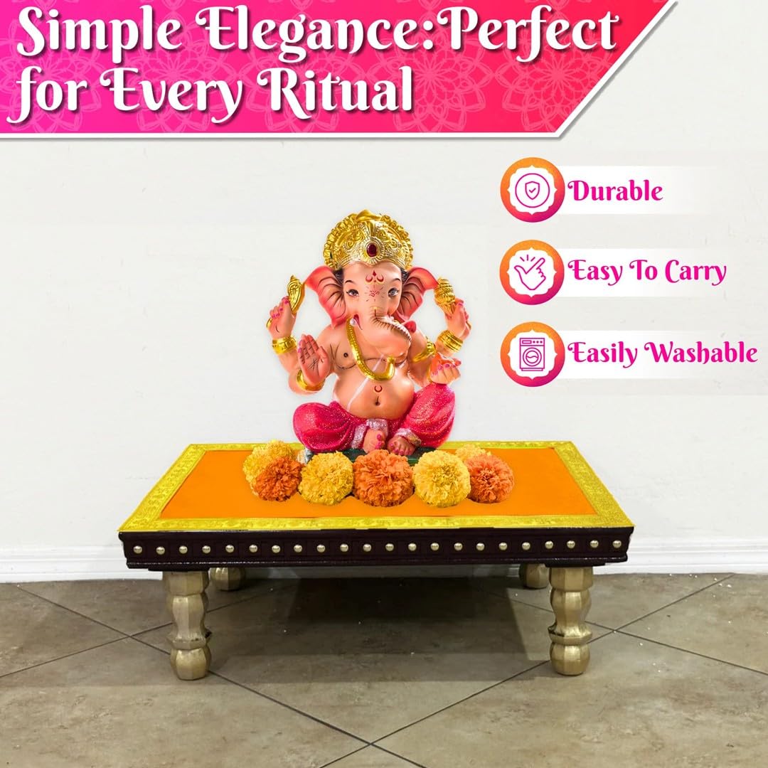 Bhakti Lehar Orange Velvet Pooja Cloth | Aasan for God Idol Sitting, Mandir Shelf, Puja Chowki Table and Home Temple Decoration - Pack of 4 (9 x 13 Inch)