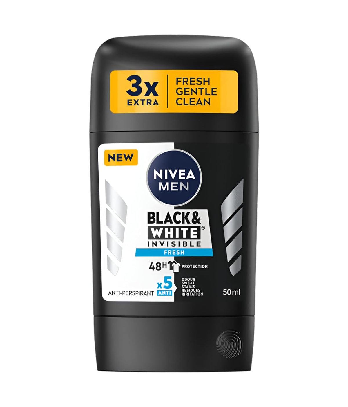 NIVEA Men Men Stick Deodorant Black&White Invisible Fresh 72 Hour Anti-Perspirant Protection, 50ml