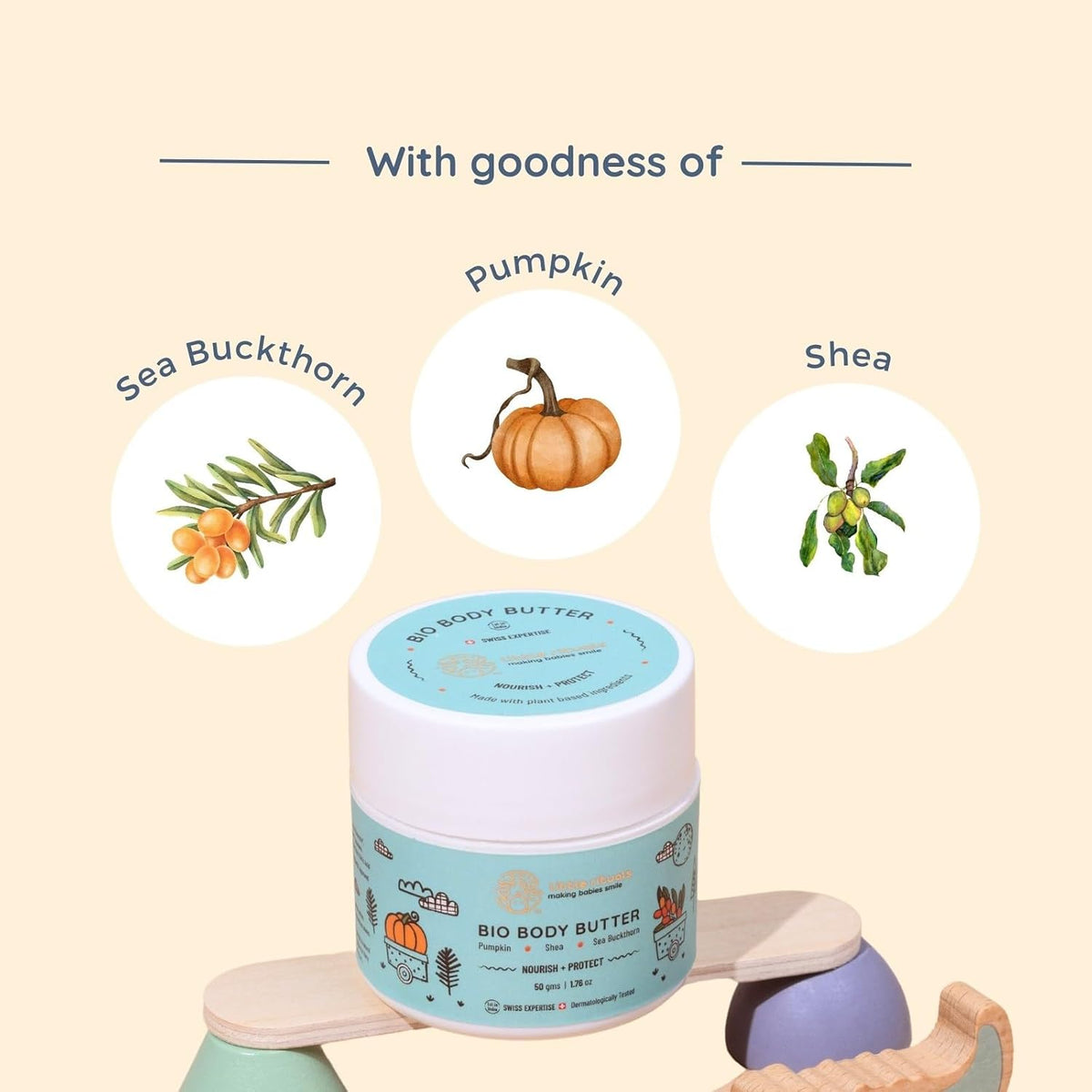 Little Rituals Baby BIO BODY BUTTER - NOURISH+ PROTECT Formulated with best plant botanical -PUMPKIN & SHEA BUTTER, SEABUCKTHORN OIL. Natural, Organic, Dermat tested, SWISS Technology (50 gm)