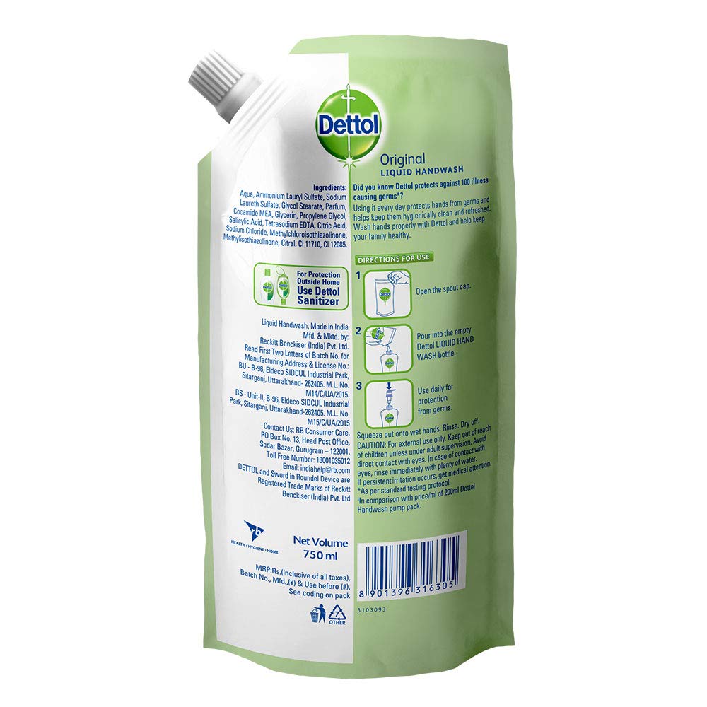 Dettol Kitchen Gel - 400 ml (Lemon) with Dettol Original Liquid Soap Refill - 750 ml