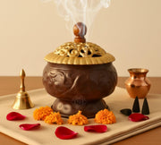 DSH Incense Burner Home Purifying Loban Dhoop Dani Dhuni for Home and Office Kapoor Dani for Puja Sambrani Dhoop Holder. (Svardhuni Gold)