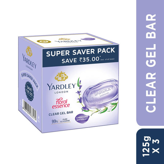 Yardley London Clear Gel Bar Gardenia And Waterlily - With 99% Pure Glycerin And Natural Floral Oils - 125Gx3