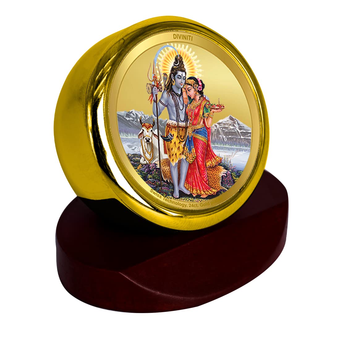 DIVINITI 24K Gold Plated Religious Car Dashboard Frame | Premium God Idol Frame for Car, Home Mandir & Office Table | Spiritual Gift, Decorative Showpiece | Shiv Parivar