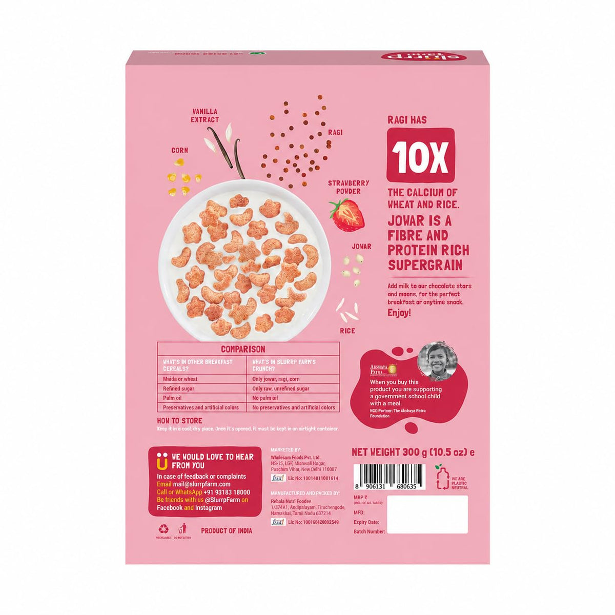 Slurrp Farm Berry Crunch Strawberry Cereal | No Maida, No Refined Sugar, No Added Colour | Ragi Stars and Moons | Healthy Breakfast | 300 g (Pack of 2)