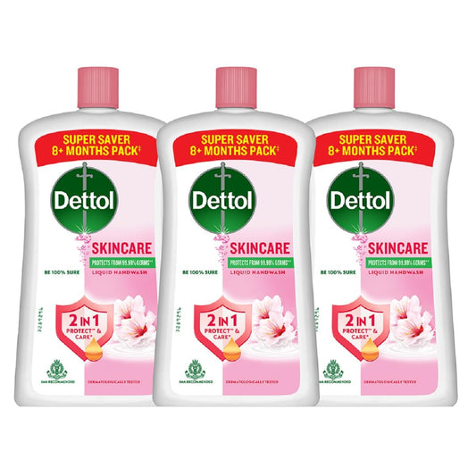 Dettol Liquid Handwash Bottle - Skincare Hand Wash- 875ml (Pack of 3) | pH Balanced | 10x Better Germ Protection