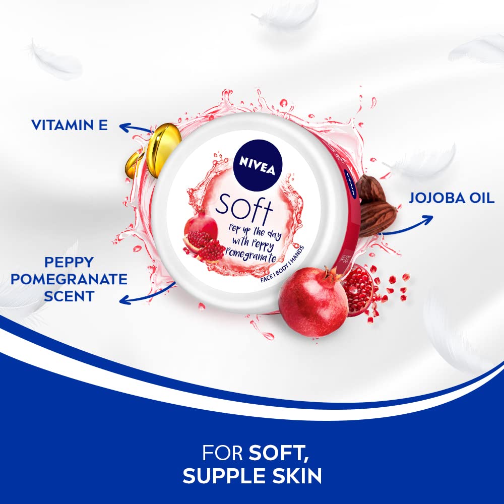 Nivea Soft Playful Peach, Light Moisturizer Cream For Face, 200 Ml & Nivea Soft Light Moisturizer Cream, Peppy Pomegranate, With Vitamin E & Jojoba Oil For Face, Hands And Body, 200ml