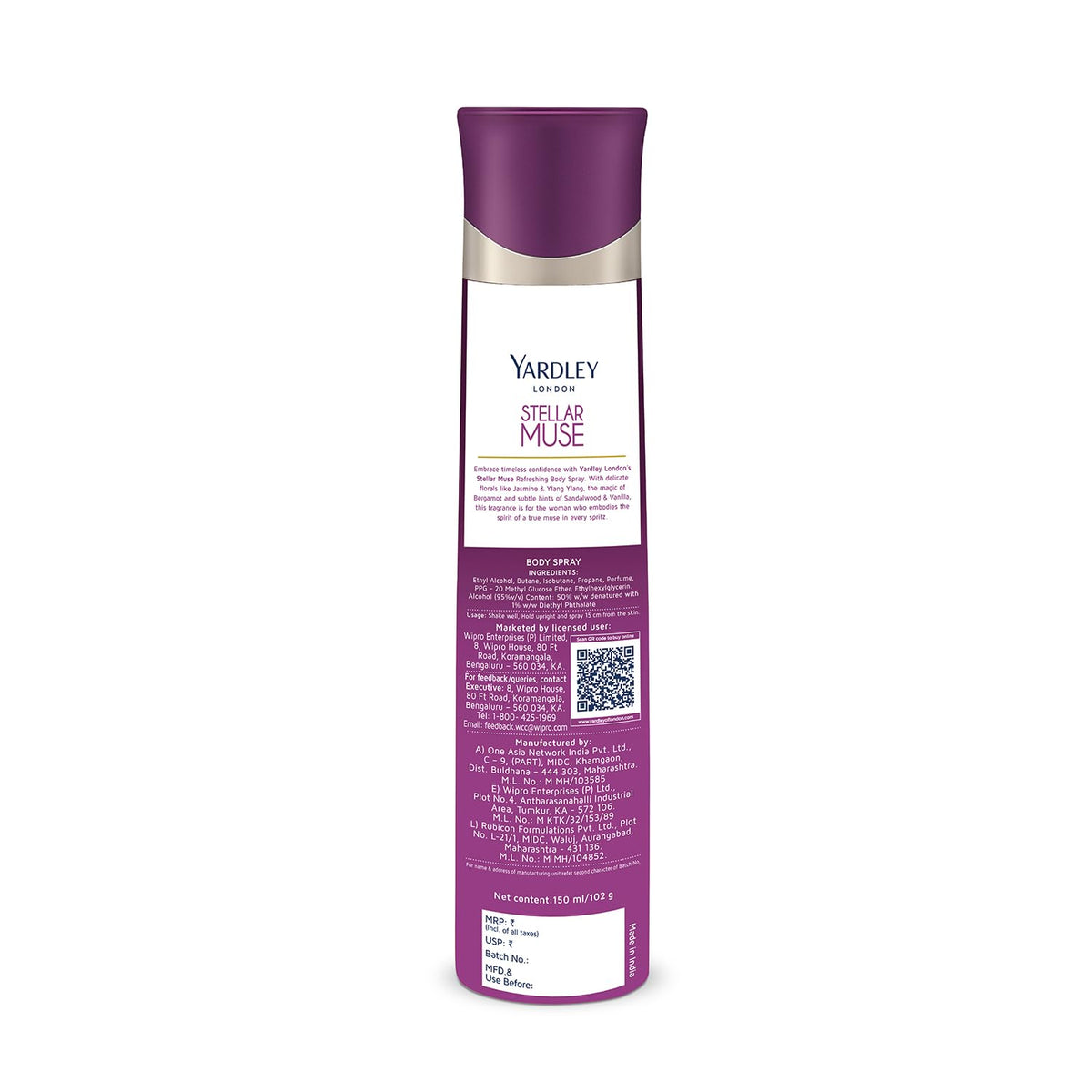Yardley London Stellar Muse Refreshing Body Spray for Women, 150ml | Deodrant body spray for Daily use | 90% Naturally derived