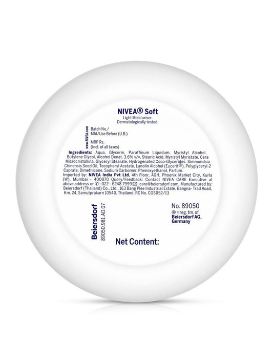 NIVEA Soft Light Moisturizer for Face, Hand & Body, Non-Greasy Cream with Vitamin E & Jojoba Oil for Instant Hydration