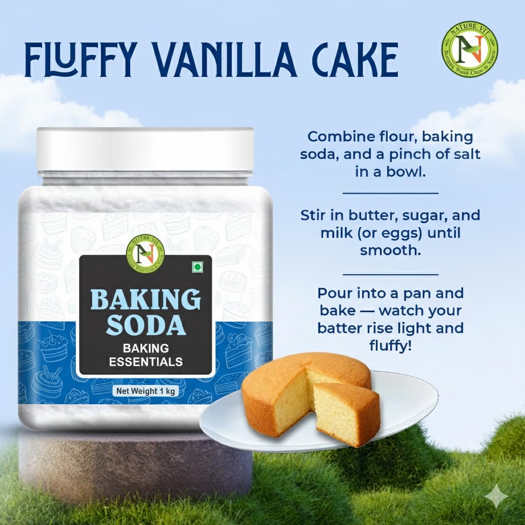 NatureVit Baking Soda 1Kg | Food Grade Sodium Bicarbonate | Triple Refined for Baking, Cooking, Cleaning & Deodorizing | Multipurpose Use