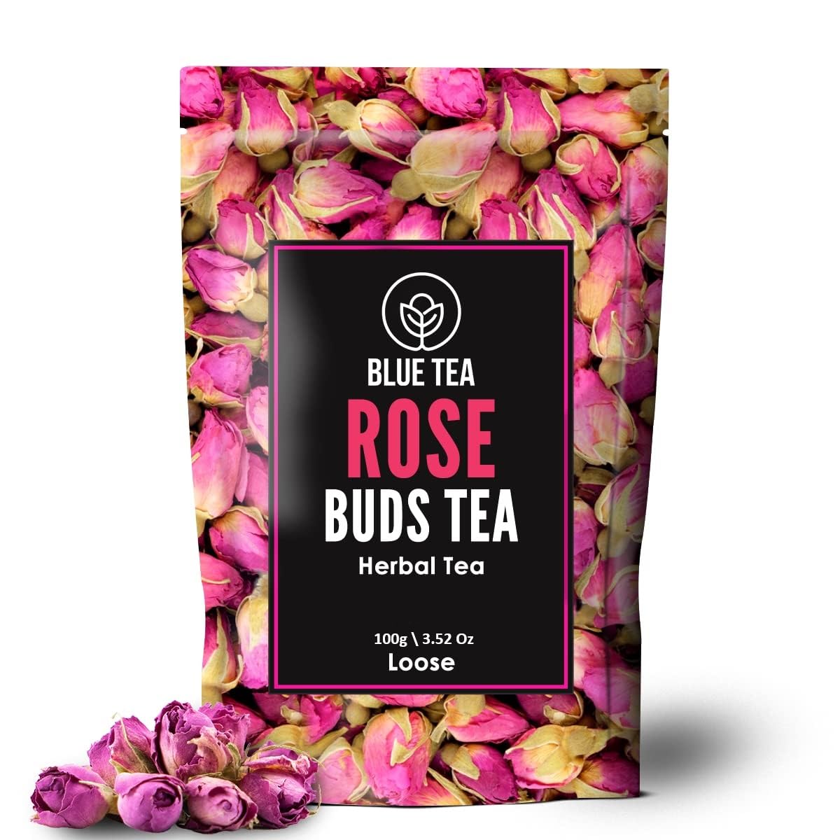 BLUE TEA - Rose Buds Tea - 100gm - 100 Cups | RICH VITAMIN-C | Beautiful Hair & Skin - Caffeine Free - Flower Based - Herbal Tea | Premium Zipper Pack