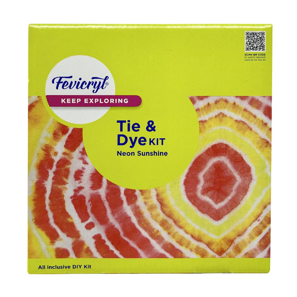 Fevicryl Tie & Dye Neon Kit | Complete DIY Fabric Colour Kit with 2 x 15 ml Neon Fevicryl Acrylic Colors, 21 x 21 Inches Fabric, Squeezer & More | Ideal for Gifting, Beginners & Art Enthusiasts