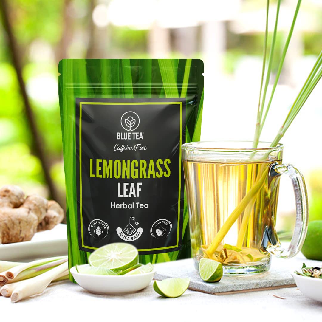 BLUE TEA - Lemongrass Tea - 30 Tea Bags | HELPS MANAGE ANXIETY | Caffeine Free - Herbal Tea - Refreshing - Daily Use - Detox Tea | Premium Zipper Packaging