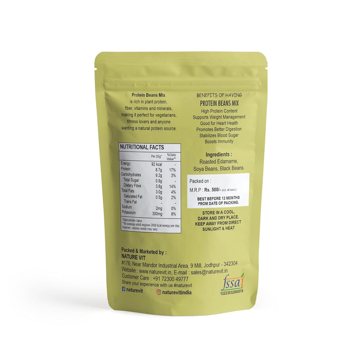 NatureVit Roasted Protein Beans Mix, 200g | High Protein Healthy Snack | Crunchy Roasted Bean Mix | Vegan Fiber-Rich Superfood