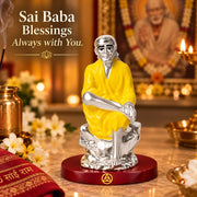 DIVINITI 999 Silver-Plated Sai Baba Idol | Shirdi Sai Murti for Home, Office & Pooja Mandir | Diwali, Housewarming & Spiritual Gift with Premium Gift Box | 9 x 6.5 CM