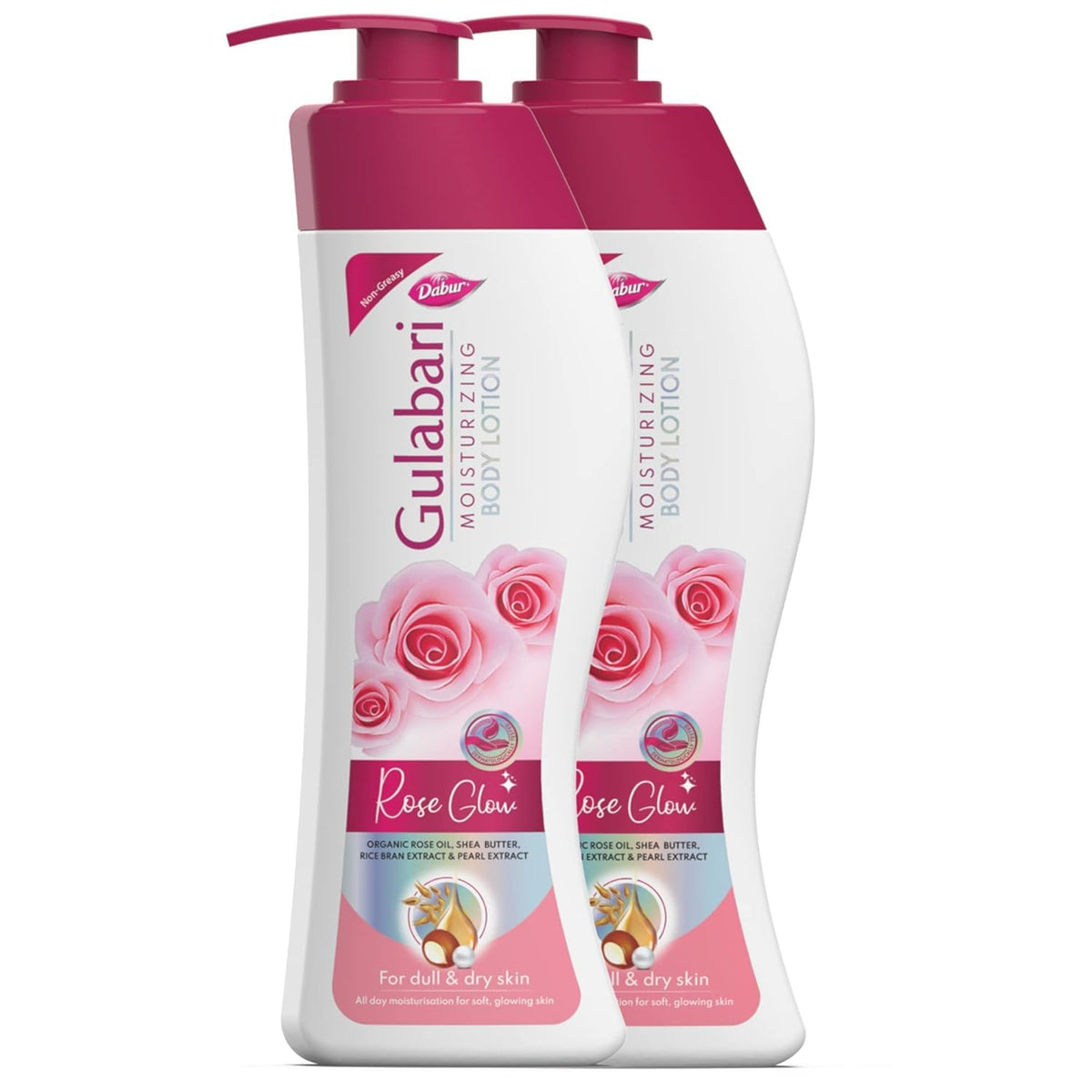 Dabur Gulabari Moisturizing Body Lotion – 800 ml (Pack of 400ml x 2) | For Men & Women | Dry Skin Care | With 100% Organic Rose Oil & Shea Butter | Dermatologically Tested | Paraben Free | 72 Hour Moisturisation