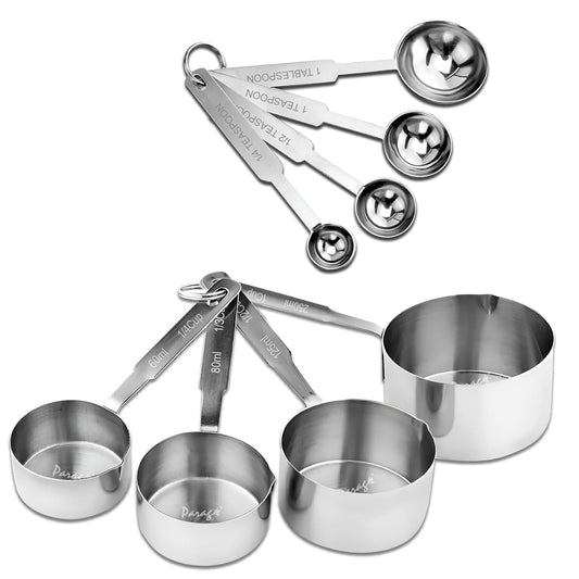 Parage Stainless Steel Measuring Cups & Spoon Combo for Dry or Liquid/Kitchen Gadgets/Cooking & Baking/Stackable Professional Measuring Cup Set with Measurement Handles (Set of 4 Cups & 4 Spoons)