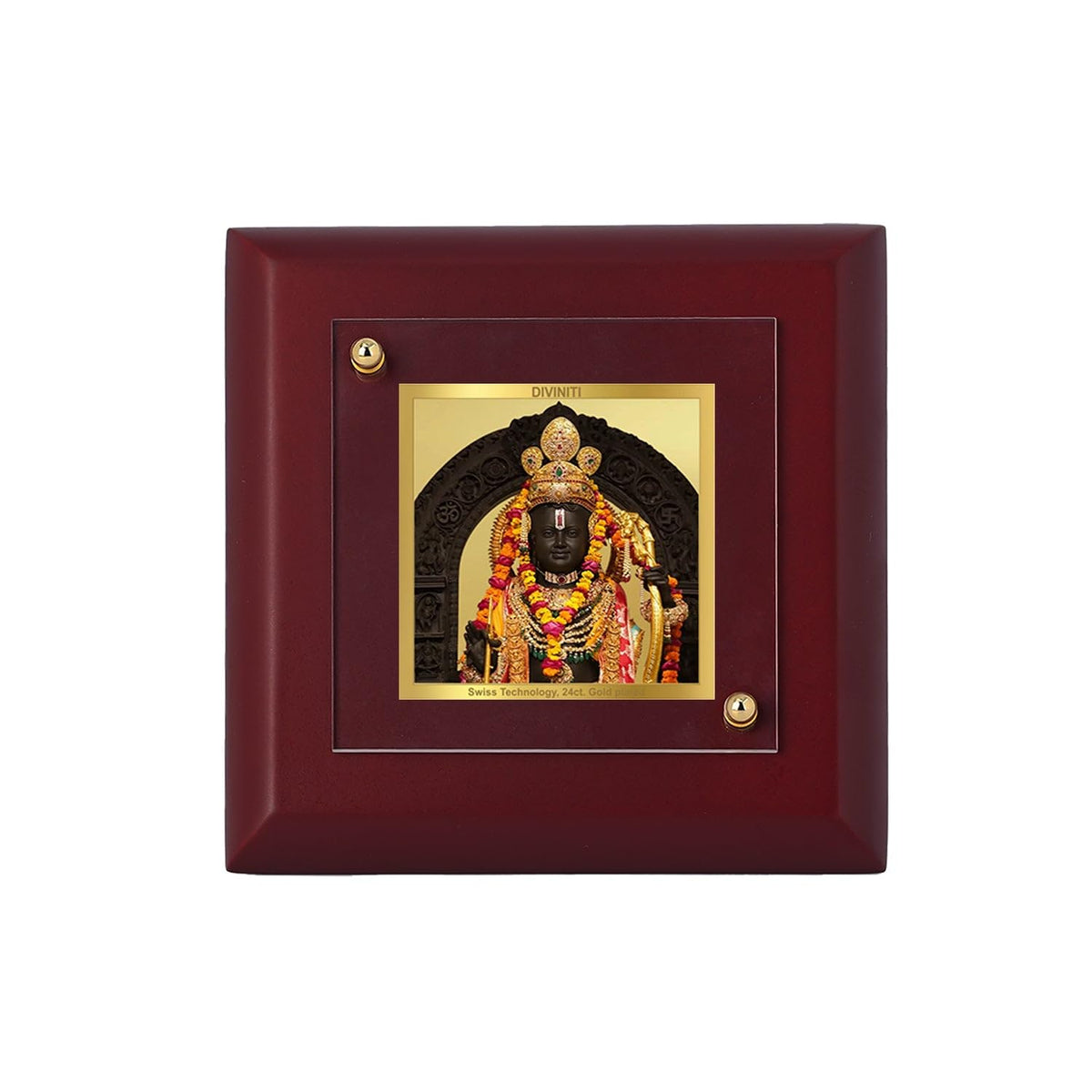 DIVINITI Ram Lalla 24K Gold Plated MDF Photo Frame | Premium Religious Table Top Frame for Home, Office & Prayer Room | Luxury Spiritual Gift Item for Housewarming, Festive Gifting | 10 x 10 CM