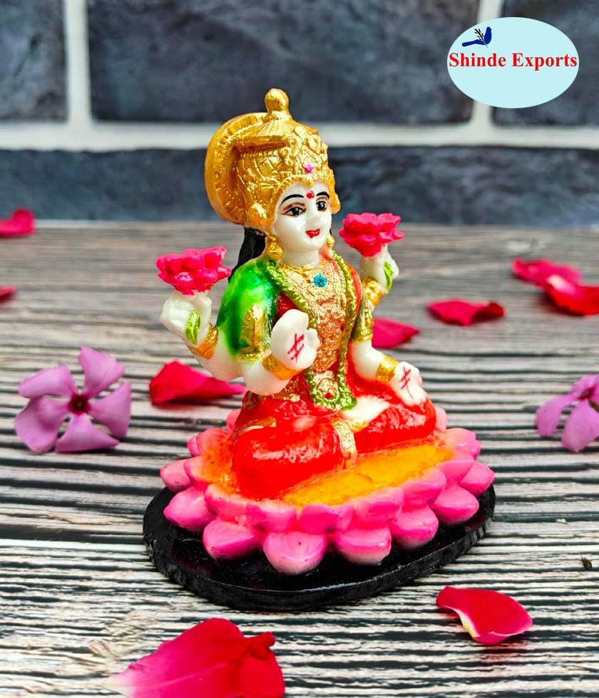 SHINDE EXPORTS Goddess laxmi Devi Marble murti Lakshmi Statue Idol for Home Pooja (9.5cm red)