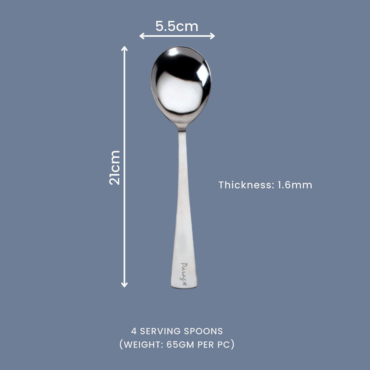 Parage 4 Pieces Stainless Steel Serving Spoon Set for Dining Table/Kitchen, Big Cooking Spoons Set, 21 cm Length Chamcha, Dining Tableware Set of 4, Silver