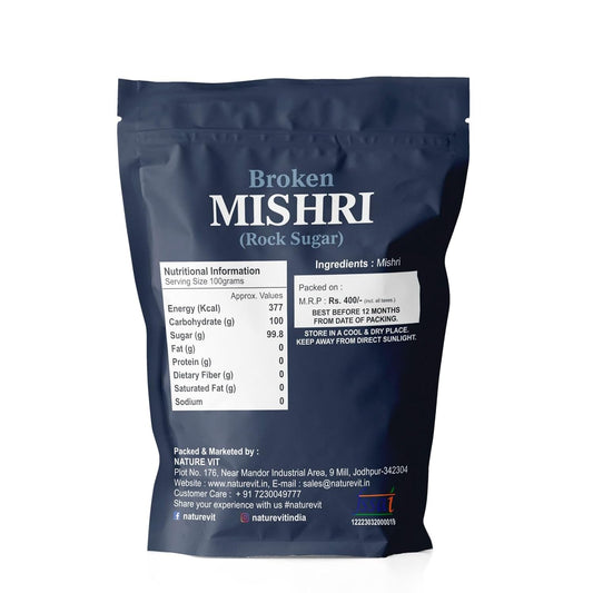 NatureVit Broken Mishri 400 Gram | Rock Sugar Crystals | Pure & Natural Mishri Tukda | No Thread | Ideal for Prasad, Digestion & Sweet Cravings