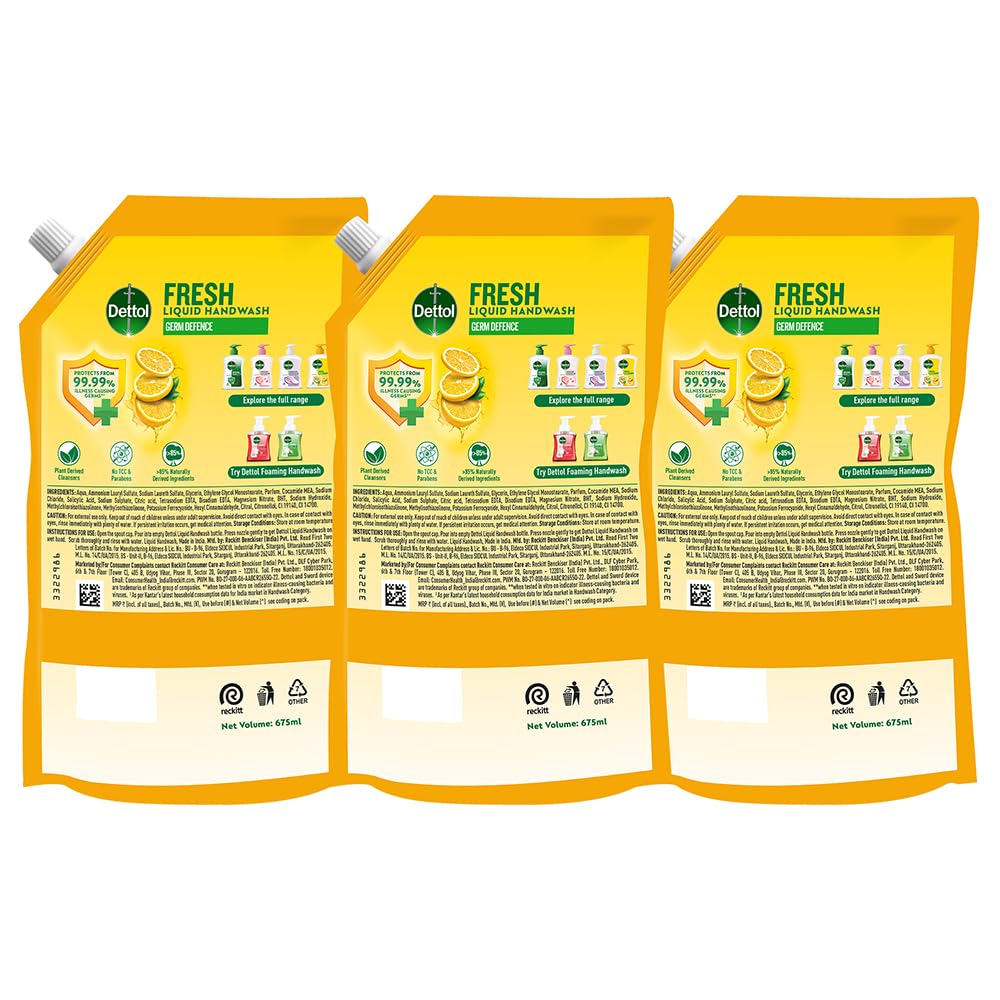 Dettol Fresh Liquid Hand Wash 675ml (Pack of 3)