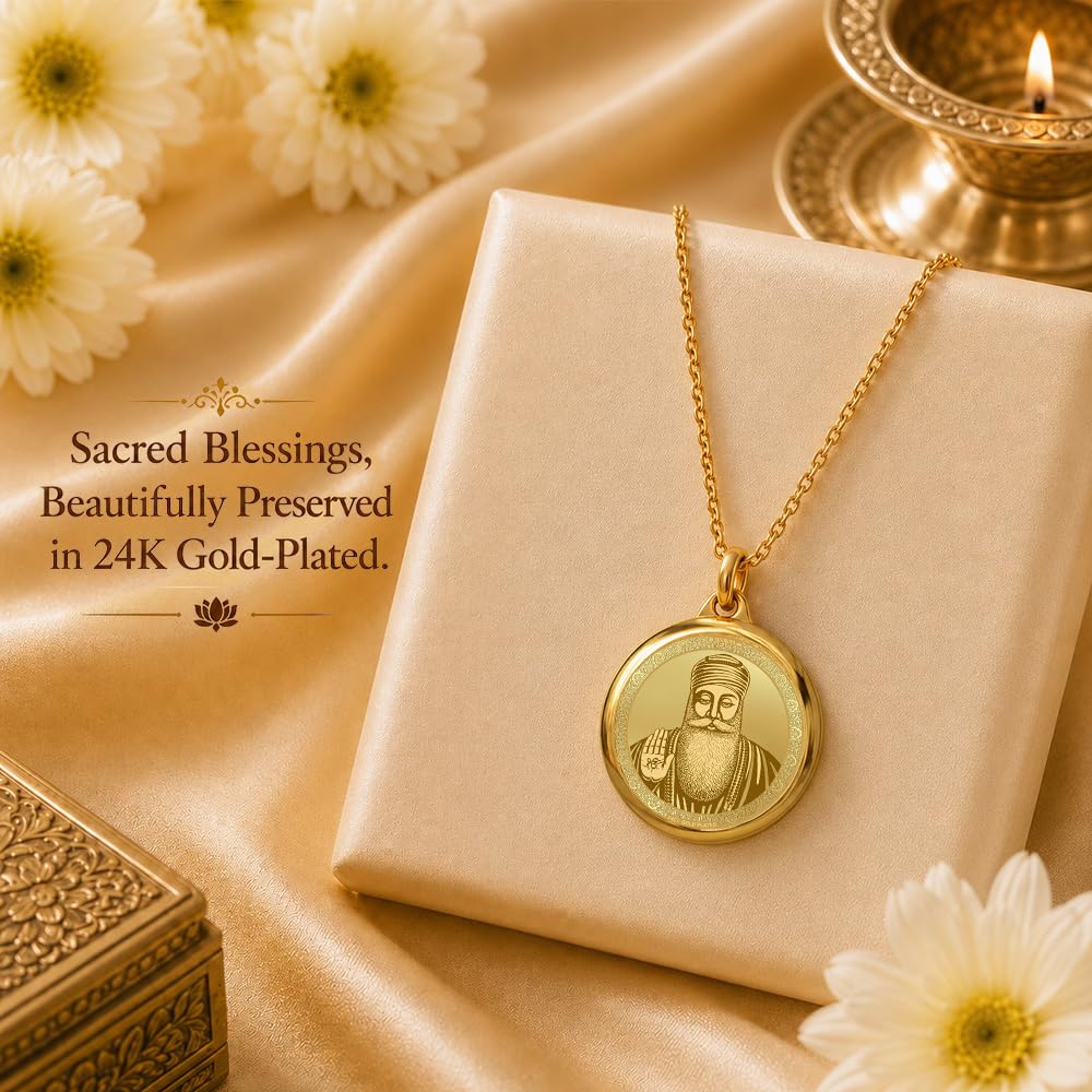 DIVINITI 24K Gold Plated Double-Sided Religious Pendant with Premium Gift Box, Spiritual Locket for Men & Women, Devotional Jewellery for Gifting & Everyday Wear | Guru Gobind Singh Ji & Guru Nanak Dev Ji - GNG Pendant
