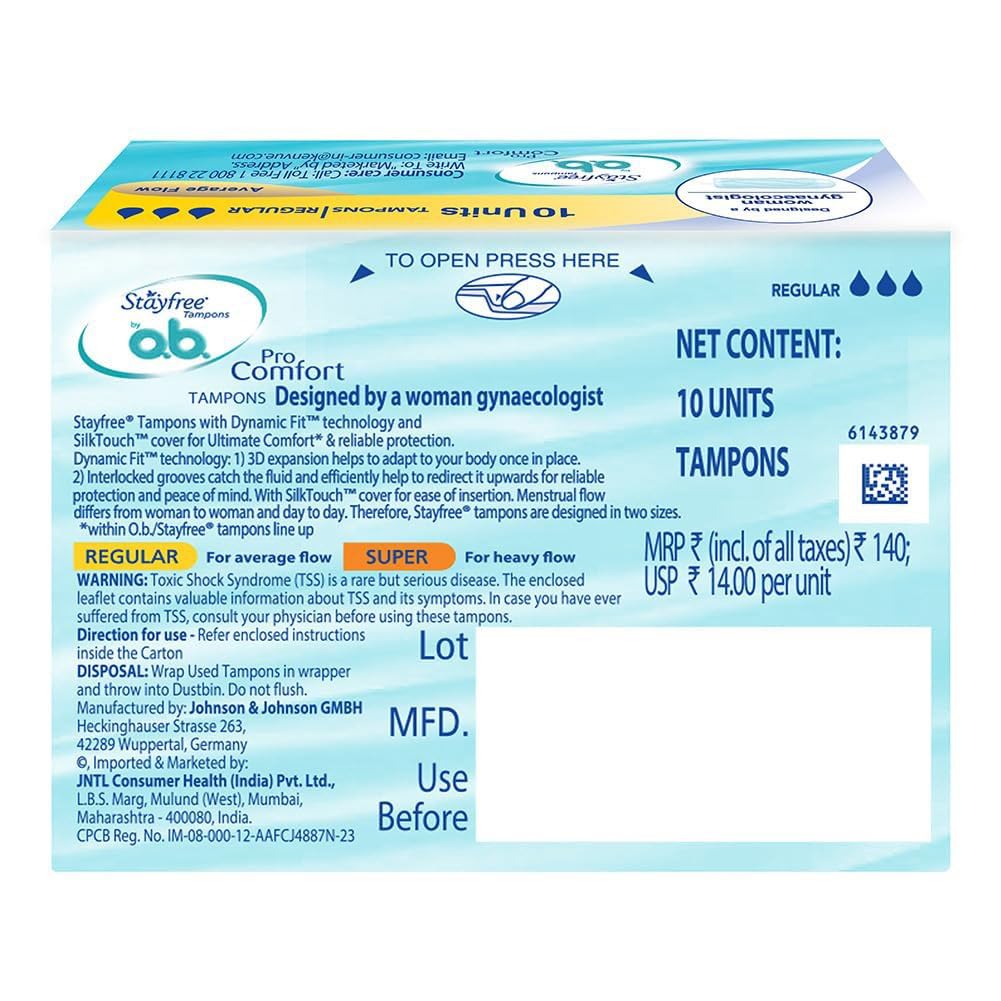 Stayfree Tampons by OB| Normal flow|10 piece| Dynamic Fit Technology| Rashfree| No skin irritation| Upto 100% leakage protection| Silk touch technology| Stain free