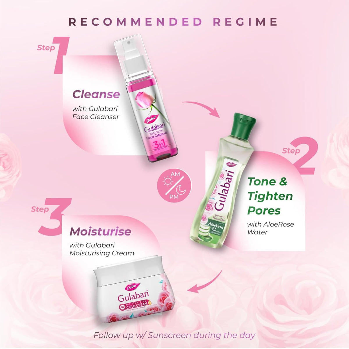 Dabur Gulabari Premium Rose Water with Aloe Vera - 400 ml | Upto 8 HR Skin Hydration | Cleanses, Tones and Moisturises Skin | For All Skin Types