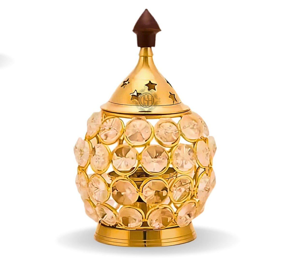 DSH Brass and Crystal Akhand Diya for Puja Decorative Crystal Oil Lamp Tea Light Holder Home Decor Diwali Decoration Diya.
