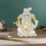 DIVINITI Ganesha Idol for Home Decor Showpiece|999 Silver Plated Statue of Ganesha |GaneshJi Murti for Puja Room, Festival Gift|Lord Ganesh Figurine for Peace & Positivity (11 X 6.5 CM)