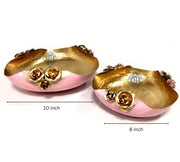 DSH Modern Urli Bowl for Floating Flowers and Candles Home, Designer Table Decor (Pink and Gold)- Set of 2