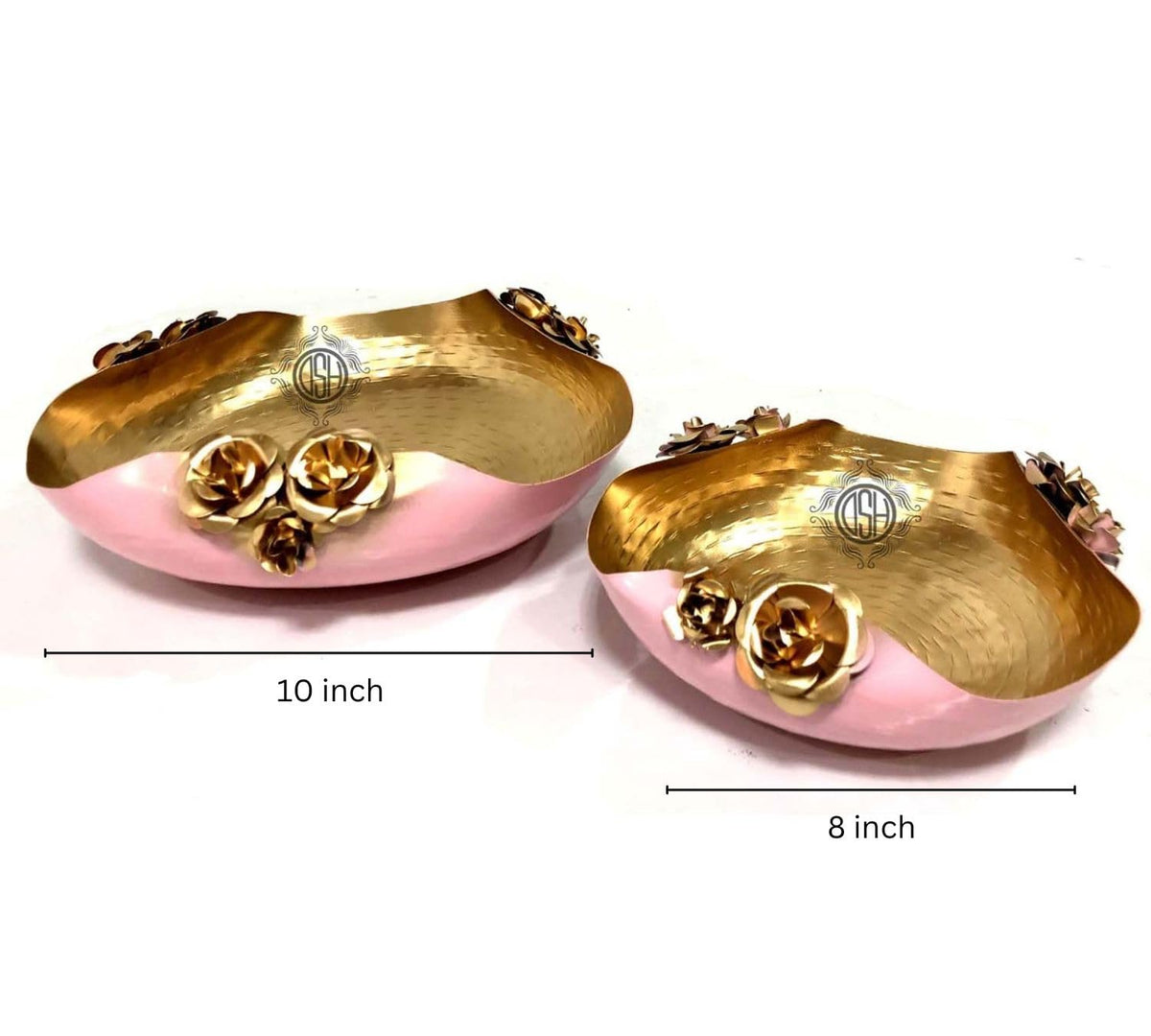 DSH Modern Urli Bowl for Floating Flowers and Candles Home, Designer Table Decor (Pink and Gold)- Set of 2