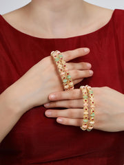 NMII Traditional Gold Plated Metal with Red Zircon GemStone Bangles Set For Girls & Women | Premium Rajwadi Kangan Set | Girl's Bangles Bracelet | Stylish Kada For Women