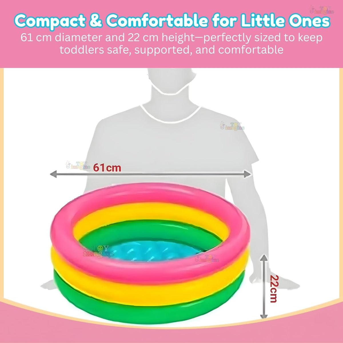 Toy Imagine Baby Bath Tub 0–3 Years | 2 Feet Round Pool 34" X 10" Sunset Glow | Soft Inflatable Baby/Kids Tub | Home & Outdoor Swimming Pool for Kids 1-5 Years, Multicolor