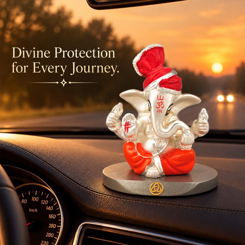 DIVINITI 999 Silver-Plated Lord Ganesha Idol | Ganpati Murti for Car Dashboard, Home, Office & Puja Room | Ganesh Chaturthi, Diwali & Housewarming Gift with Premium Gift Box | 7 x 7 CM