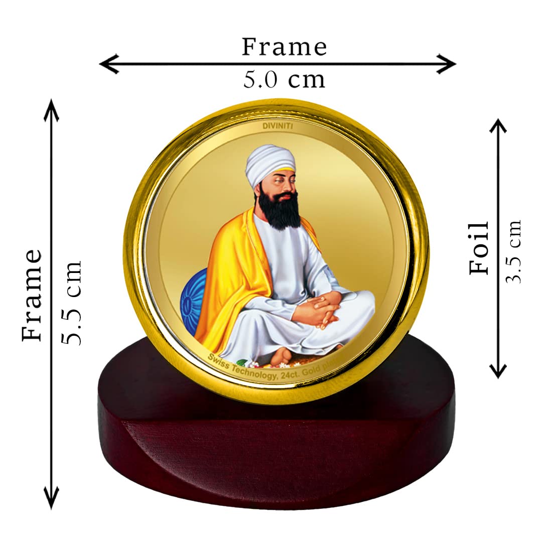 DIVINITI 24K Gold Plated Religious Car Dashboard Frame | Premium God Idol Frame for Car, Home Mandir & Office Table | Spiritual Gift, Decorative Showpiece | Guru Tegh Bahadur Ji