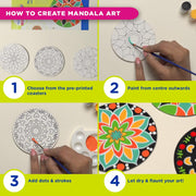Fevicryl Mandala Mini Art Kit | All-Inclusive DIY Kit with Wooden Coasters, Acrylic Colours, Brush | for Artists, Students, Hobbyists & Gifting | Ideal for Age 14 +