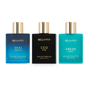 Bella Vita Luxury | Long Lasting 3x100ml Perfume for Unisex | Aquatic, Fresh and Woody Premium Fragrance Scent with Skai EDC, Fresh EDT & CEO Man EDP
