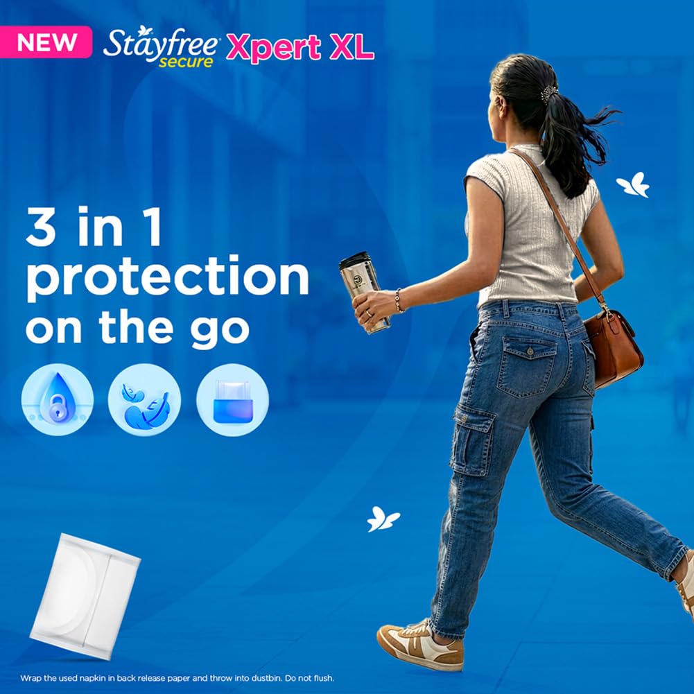 Stayfree Secure Xpert XL Sanitary Pads for Women | 290 mm | 40 Pads | Longer & Wider Pads for Heavy Flow | Air Soft Cover | Helps Prevent Skin Irritation | Fits in Pocket | Gel Lock Pockets for Instant & Deep Absorption | Dermatologically Tested