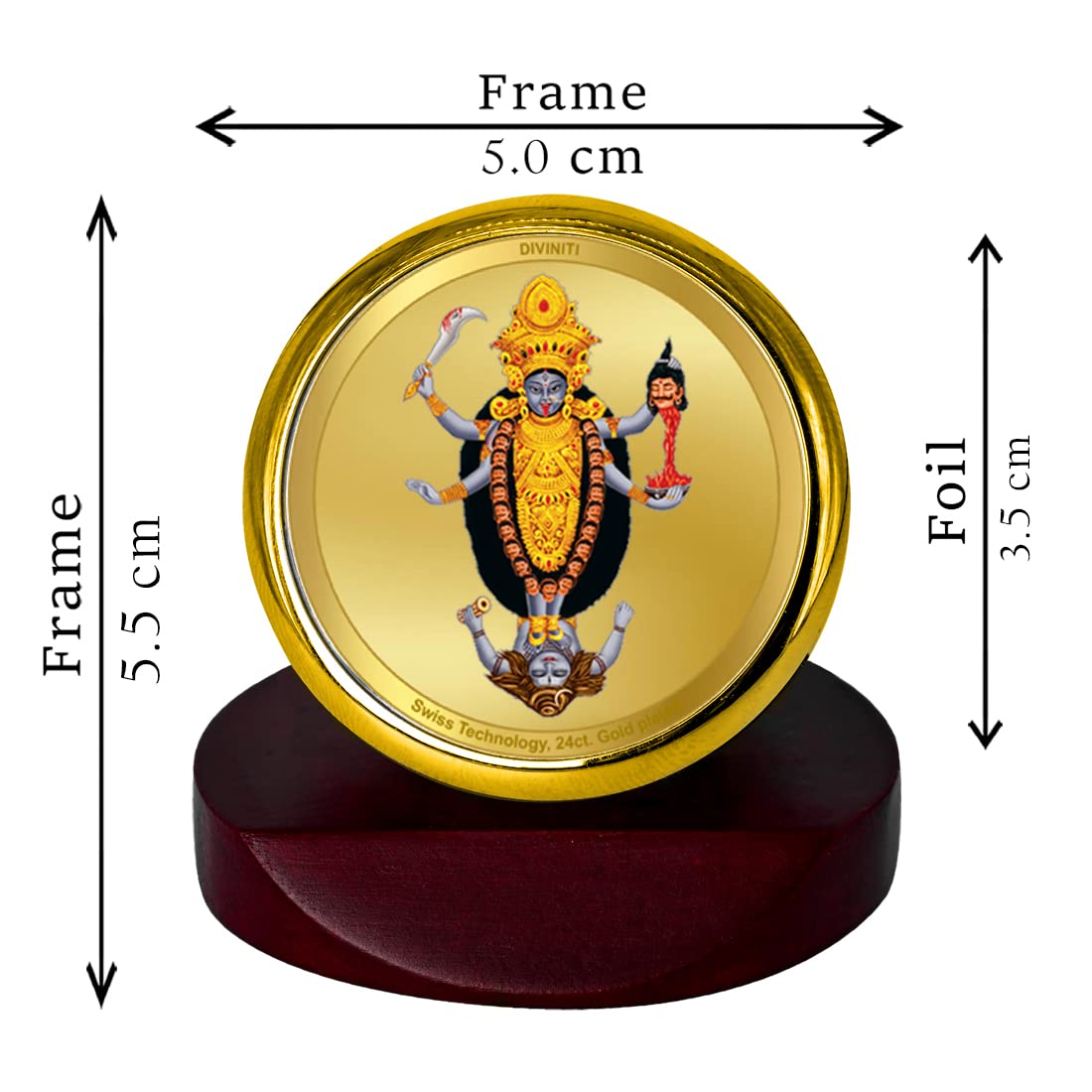 DIVINITI 24K Gold Plated Religious Car Dashboard Frame | Premium God Idol Frame for Car, Home Mandir & Office Table | Spiritual Gift, Decorative Showpiece | Maa Kali