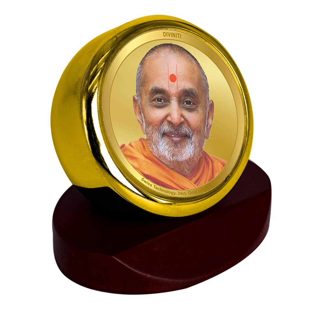 Diviniti Pramukh Swami Gold Plated Metallic Car Frame, Table Decor| MCF 1C Classic Pramukh Swami and 24K Gold Plated Foil| Religious Frame for Pooja, Gifts Items (5.5 x 5.0 CM)